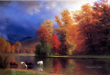 Cattle Cow Bull Painting - bierstadt on the saco bulls